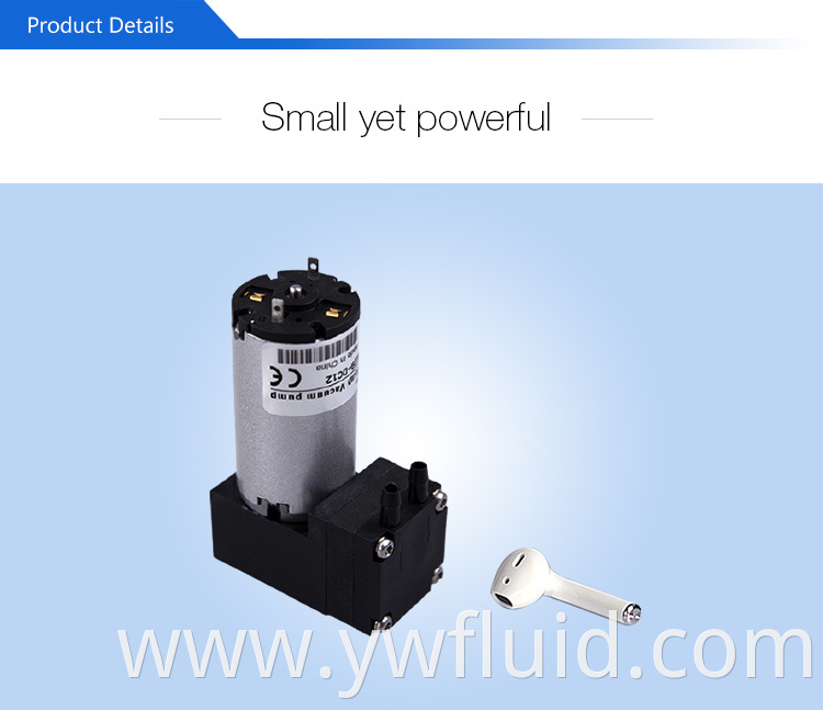 YWfluid Micro Electric Diaphragm Gas Pump Supplier with DC motor Used for Gas transfer Vacuum Generation